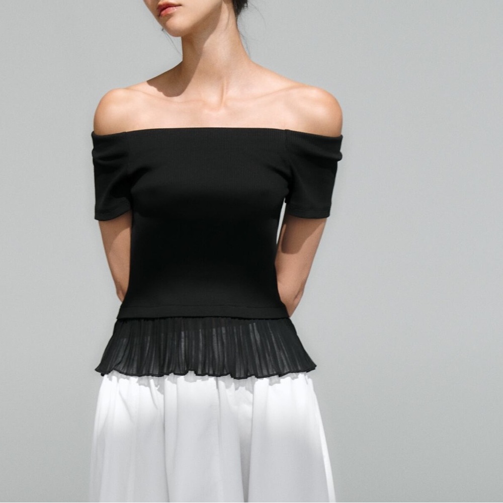 Zara off shoulder black top with tulle peplum detail